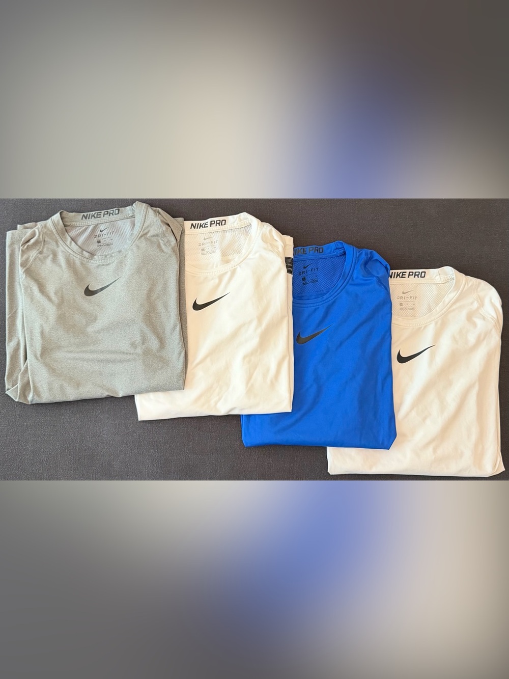 Nike Dri-FIT Long Sleeve Tees in White, Royal Blue & Gray - Lot of 4